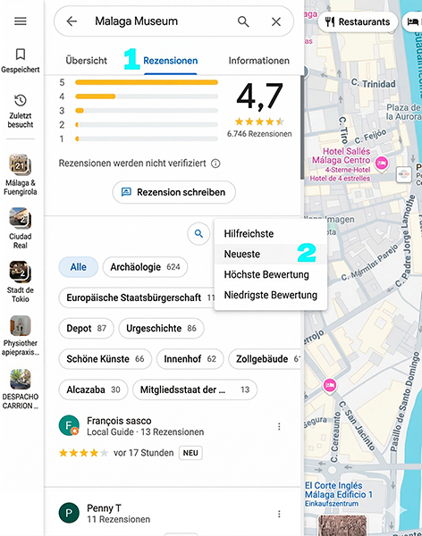 google bewertungen nach datum sortieren