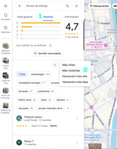 ordenar resenas google maps fecha mas recientes